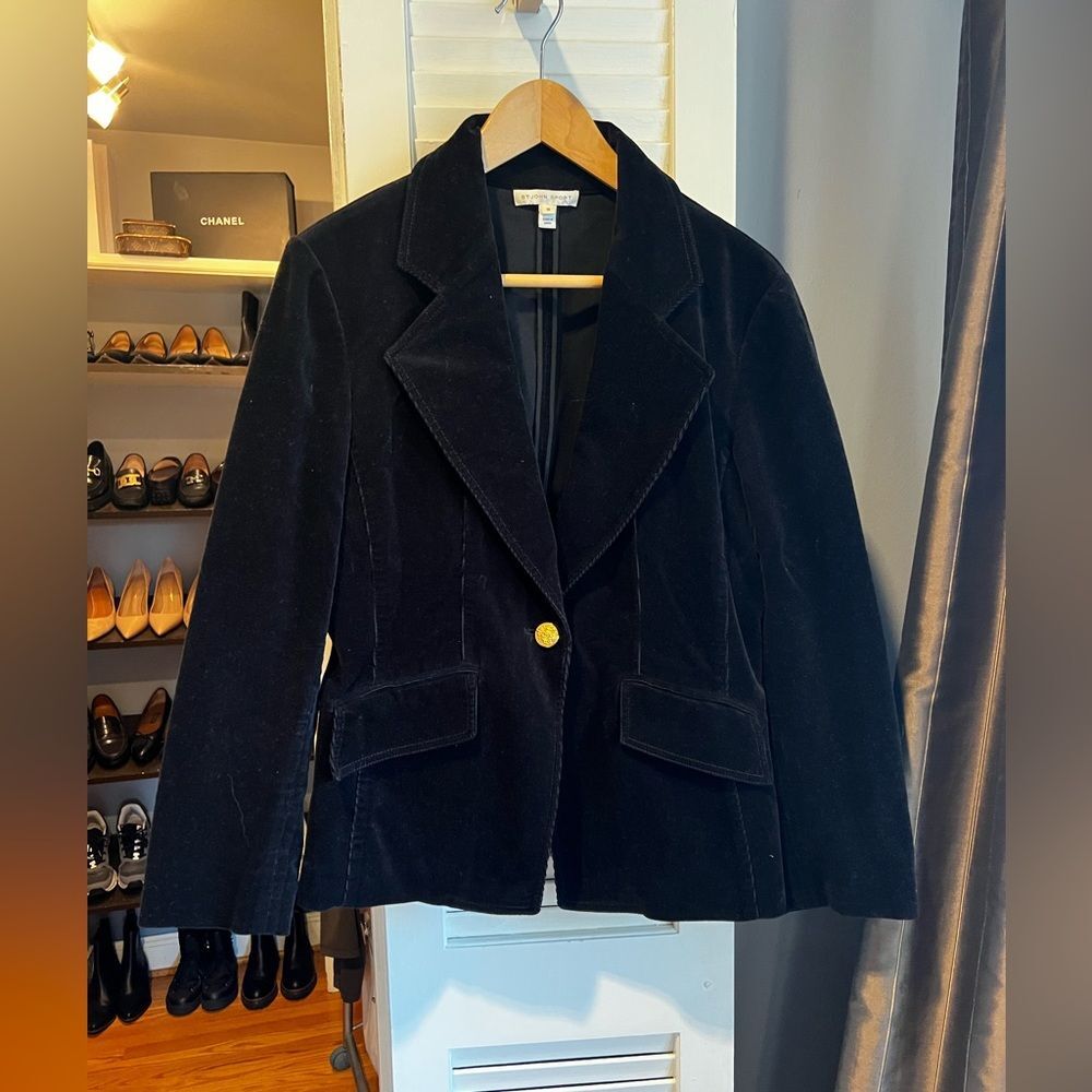 St. John Black Corduroy Blazer with Gold Button